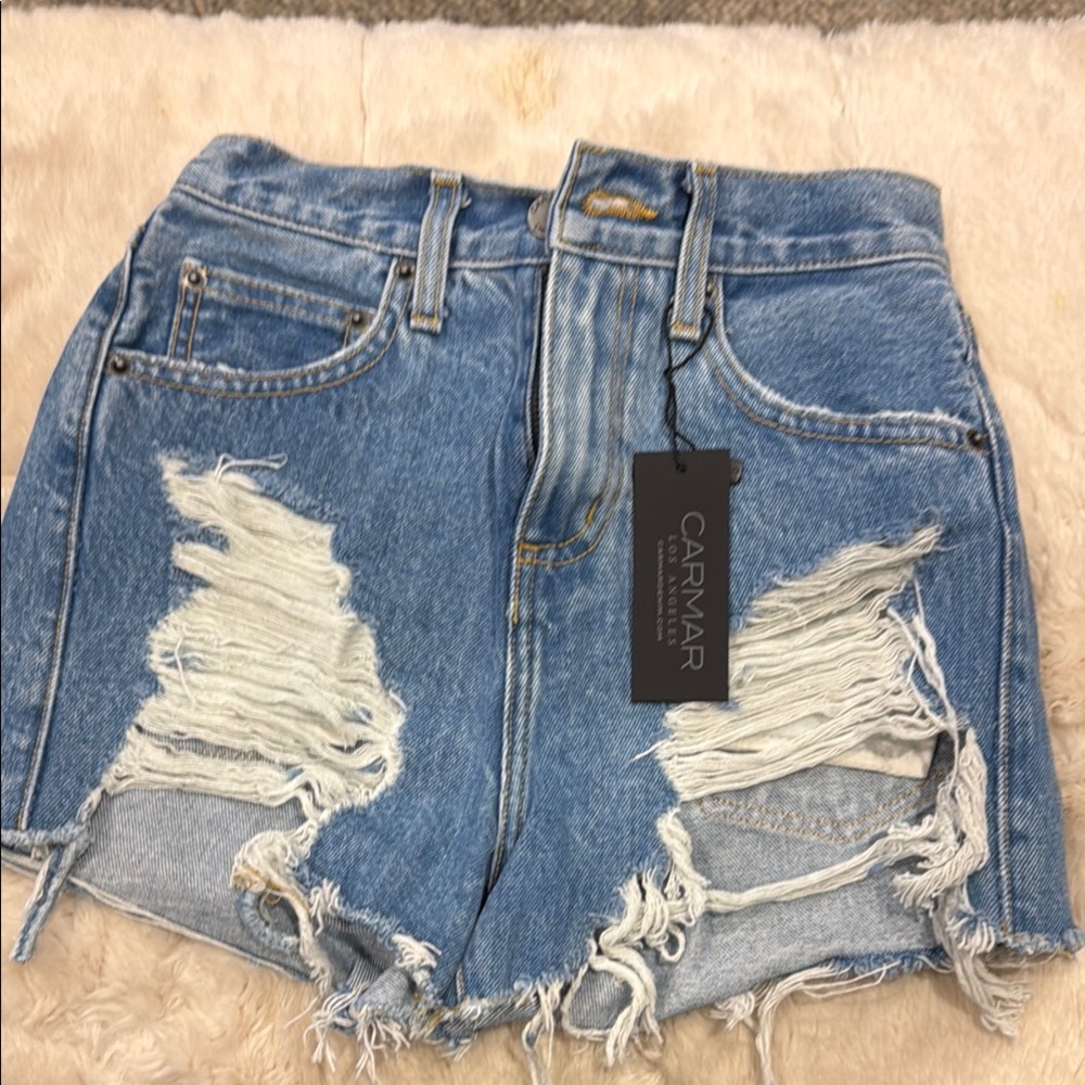 Carmar Blue High-Waisted Distressed Jean Shorts
